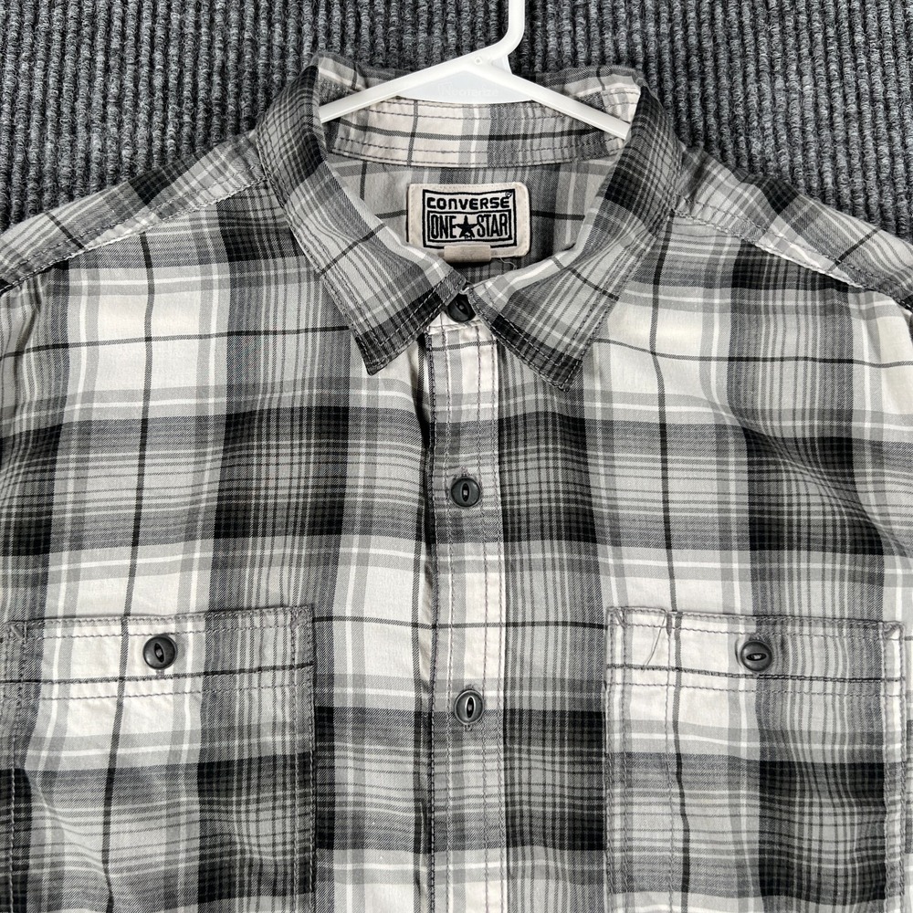 Converse One Star Shirt Mens Large Gray Long Sleeve Button Up Casual Comfort